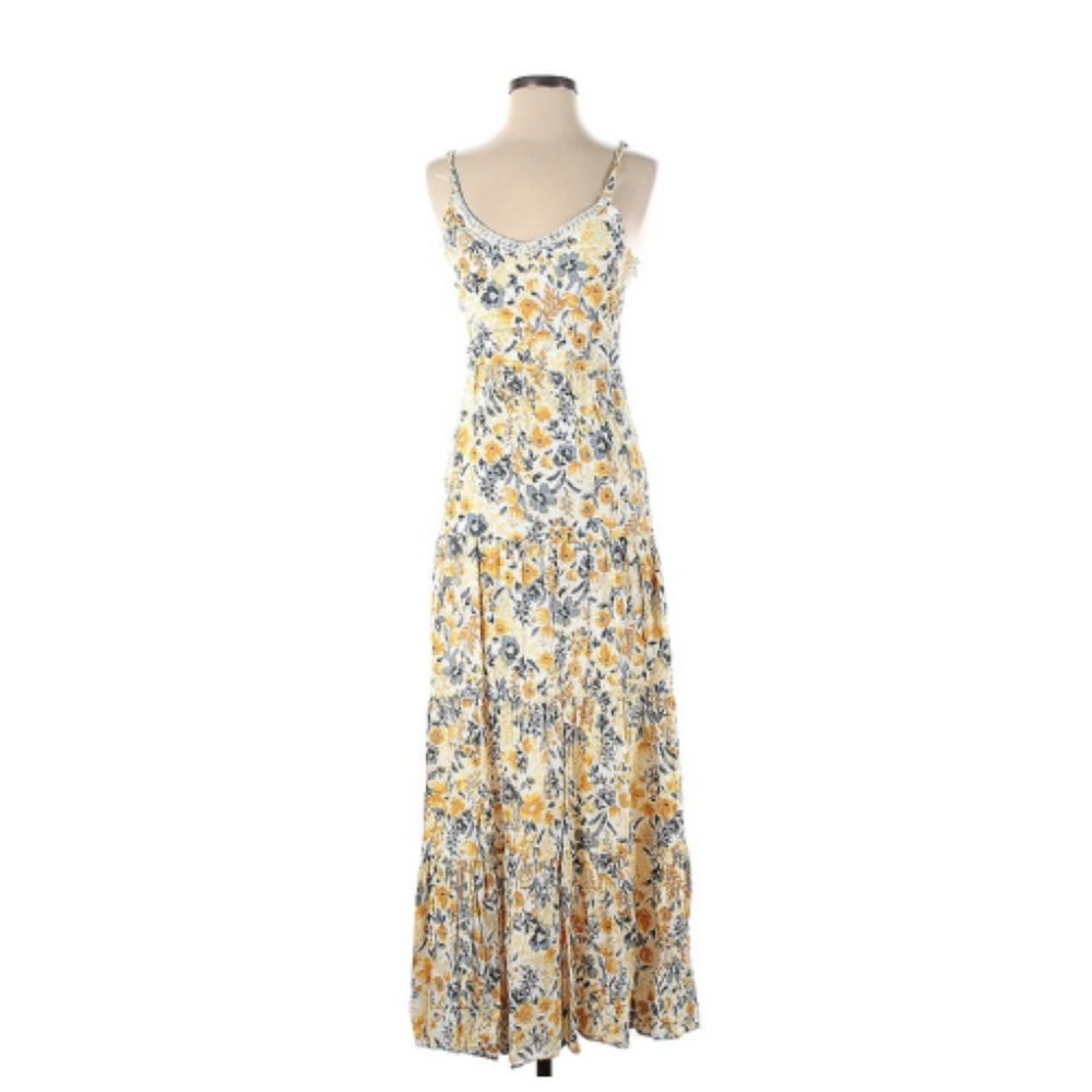 JOIE Floral Cottage Core Yellow Tiered Maxi Dress Size Small